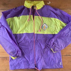 Vintage 1980's Tabou Surfer Neon Purple and Yellow Windbreaker w Hood Size Large